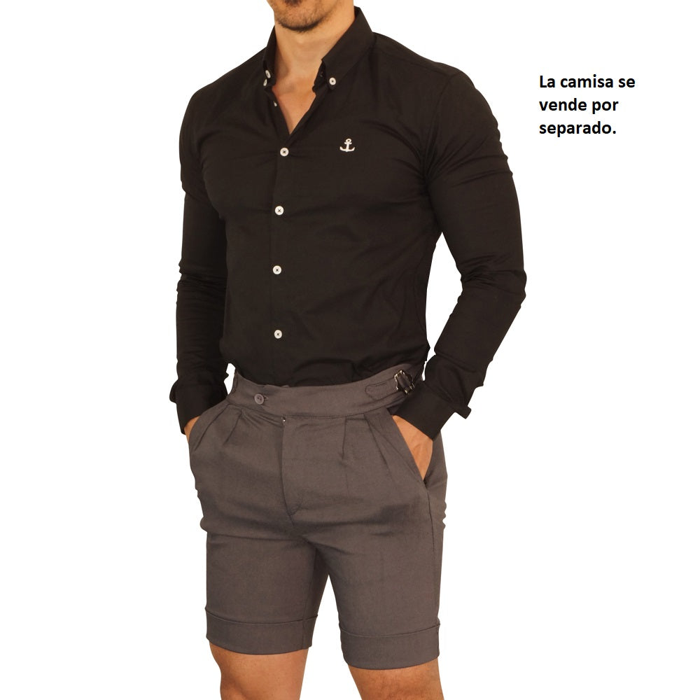 Short Pleated & Buckles Light Gray