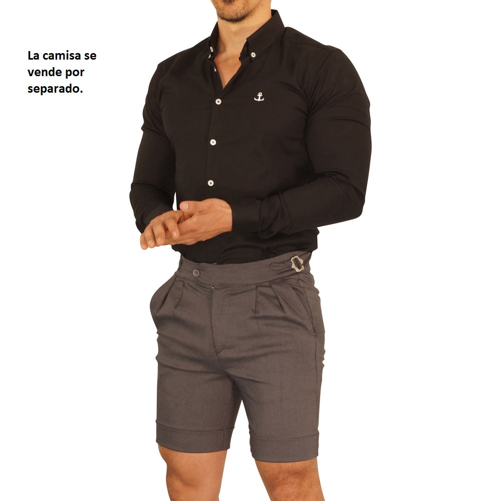 Short Pleated & Buckles Light Gray