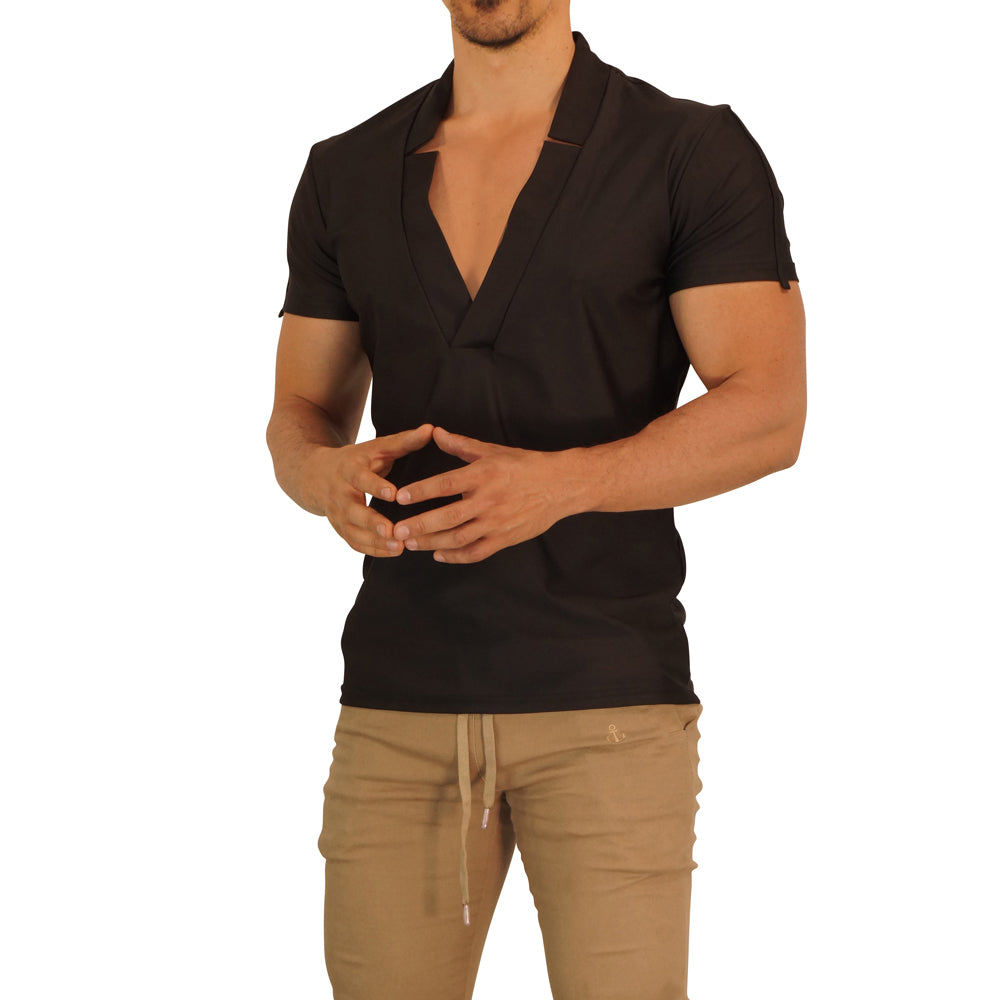 V Neck Beach Deep V Neck T-shirt Black