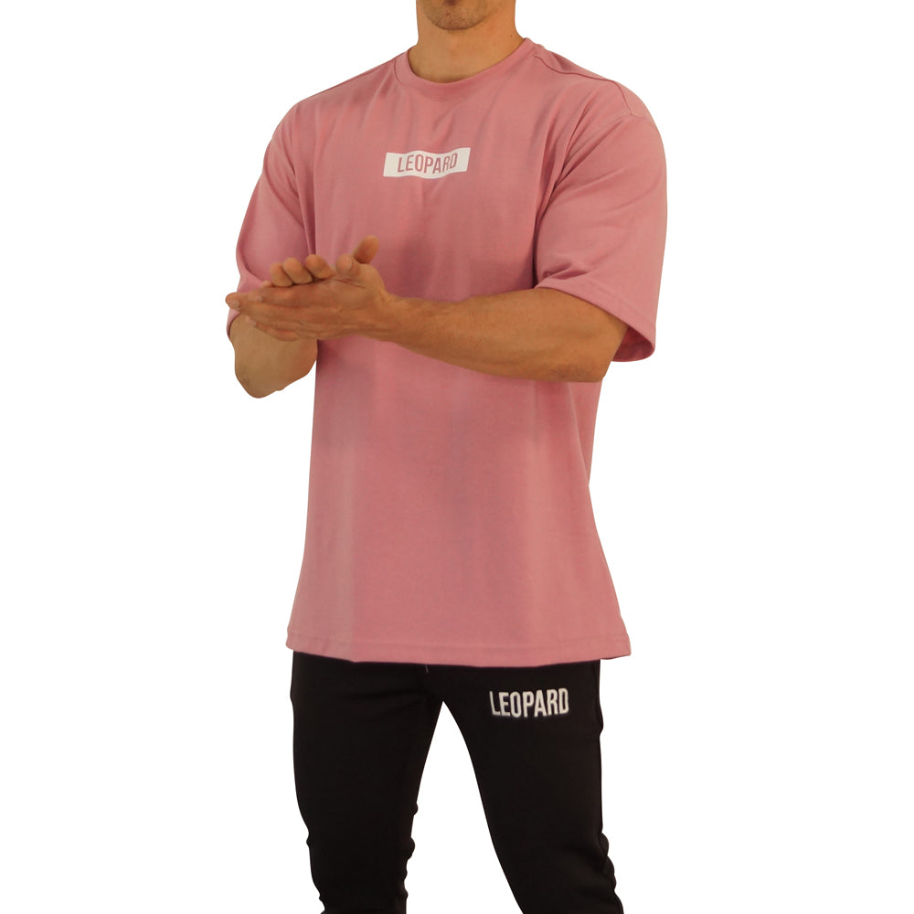Playera Oversized Logo Leopard Pink