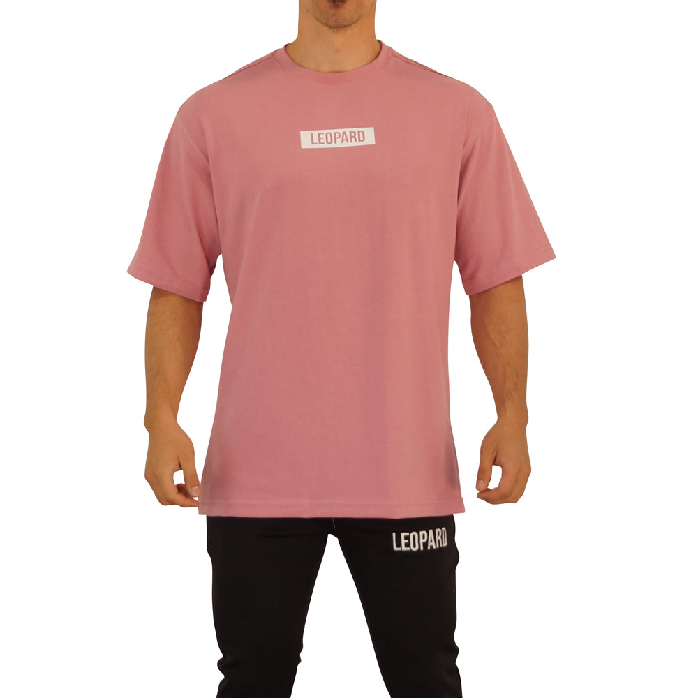 Playera Oversized Logo Leopard Pink