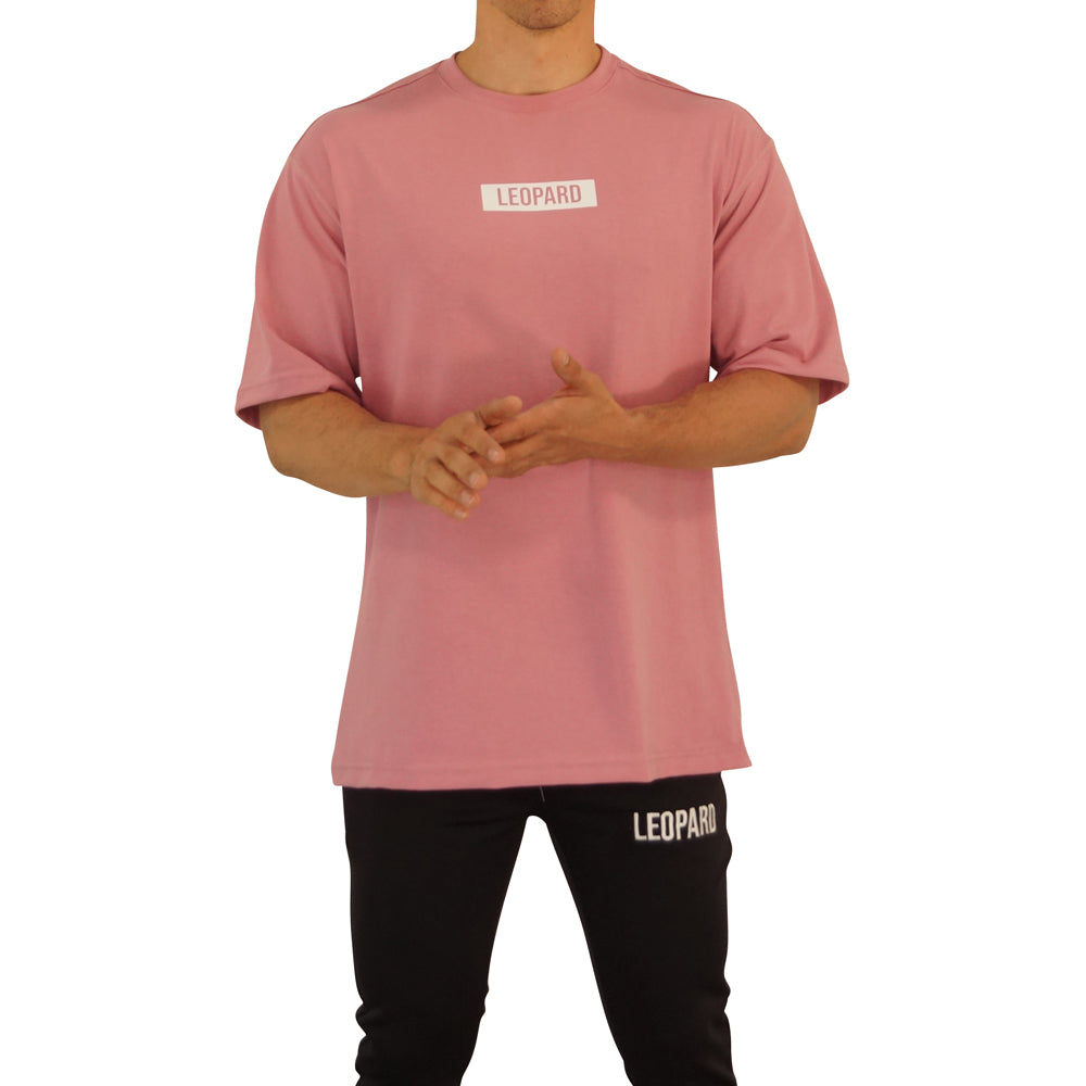 Playera Oversized Logo Leopard Pink