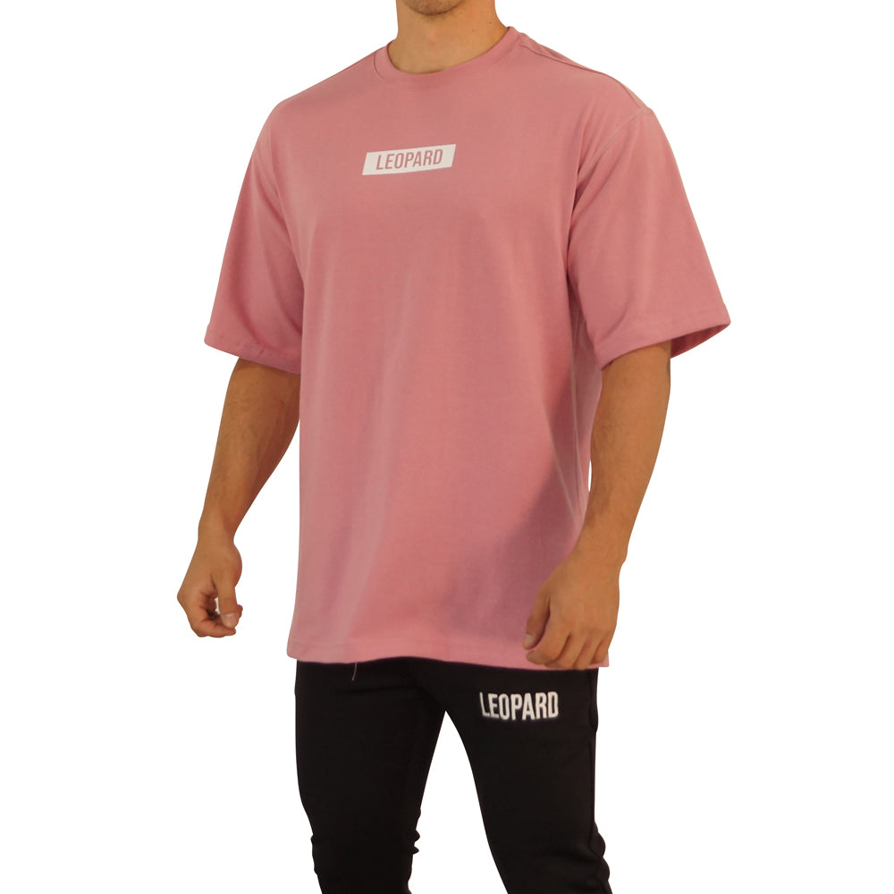 Playera Oversized Logo Leopard Pink