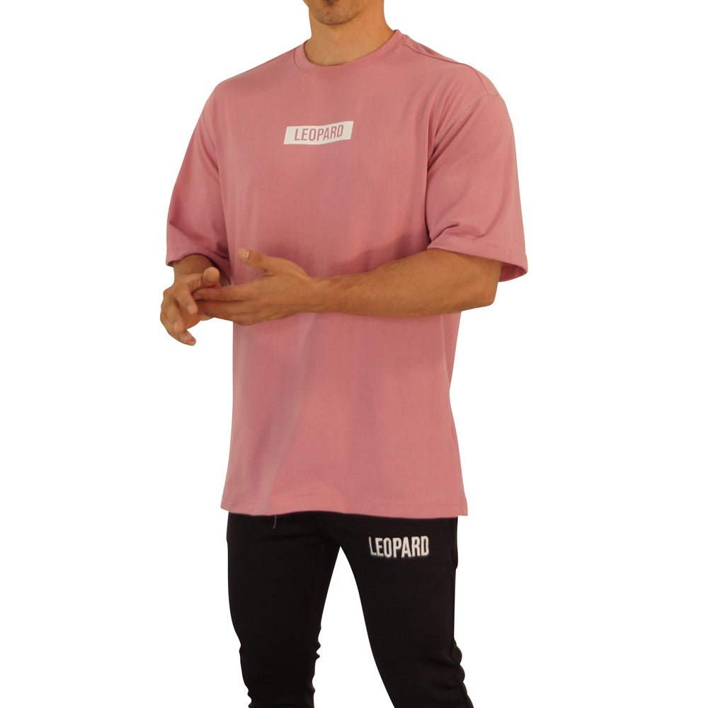 Playera Oversized Logo Leopard Pink