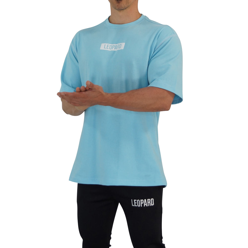 Oversized Logo Leopard Light Blue T-shirt