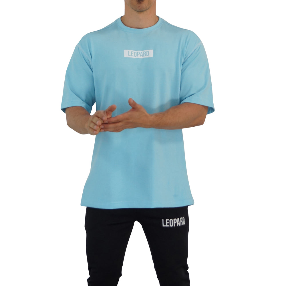 Oversized Logo Leopard Light Blue T-shirt