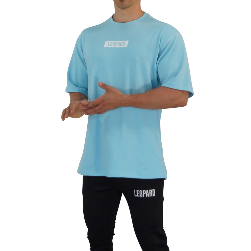 Oversized Logo Leopard Light Blue T-shirt