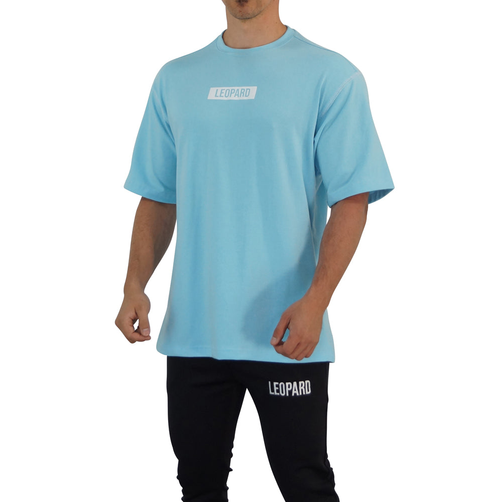 Oversized Logo Leopard Light Blue T-shirt