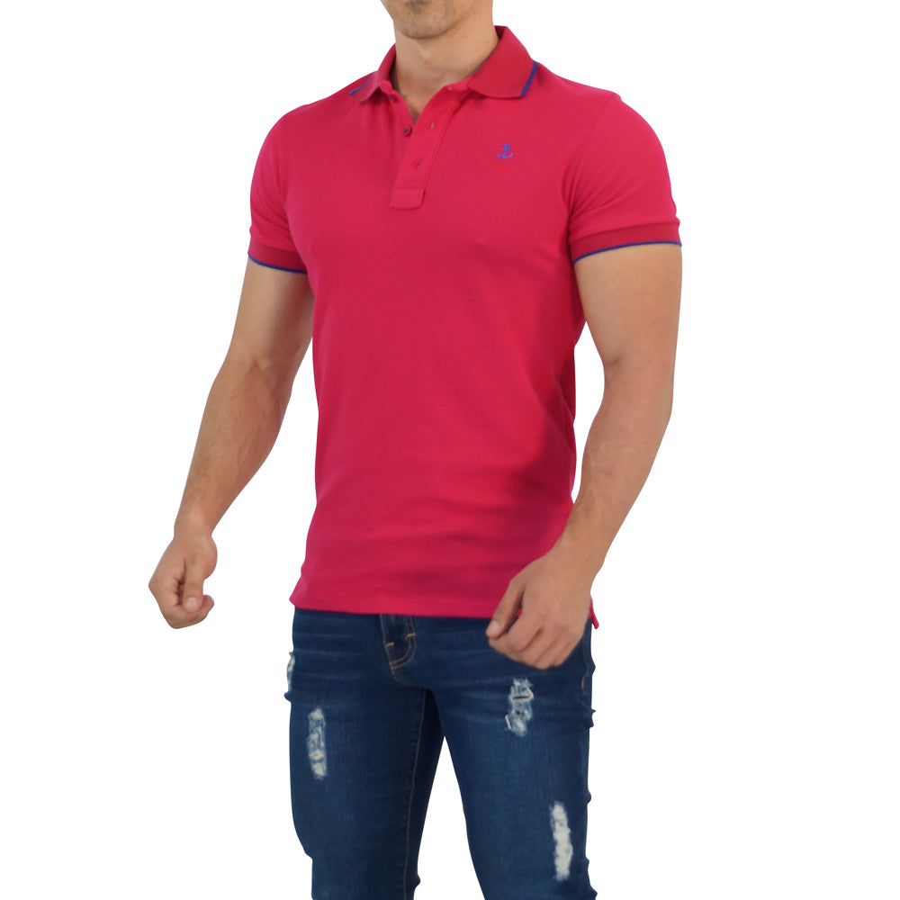 Playera Polo Fucsia Mangas Fucsia Logo Rey