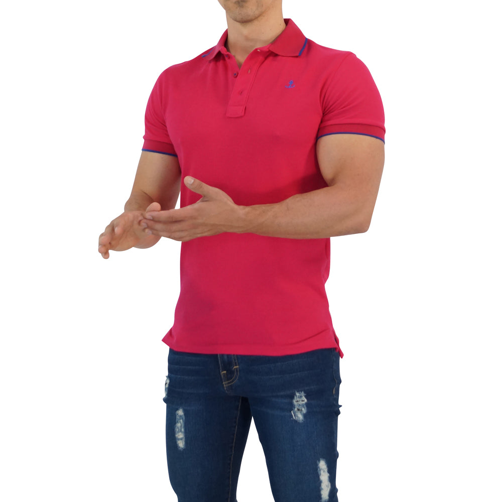 Playera Polo Fucsia Mangas Fucsia Logo Rey