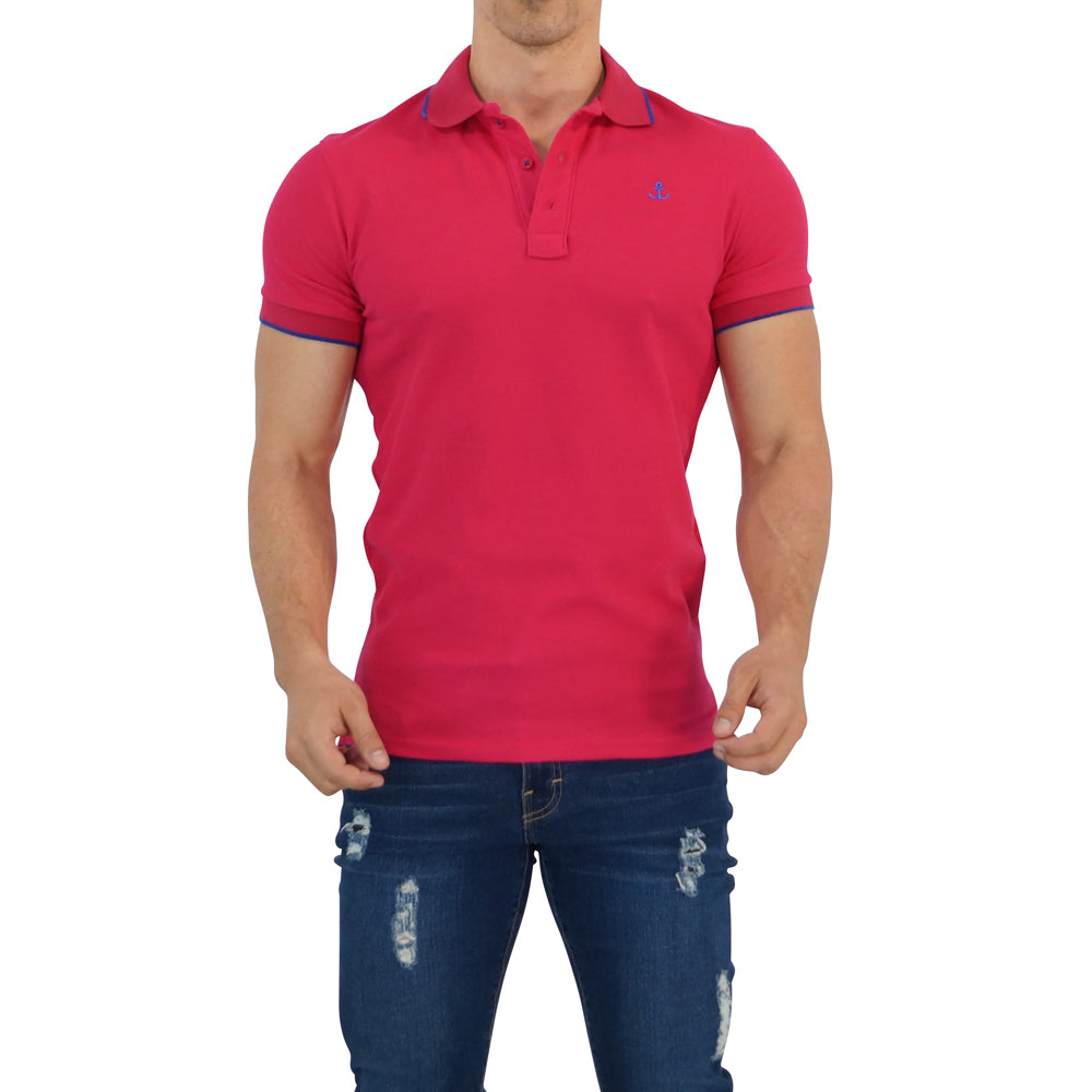 Playera Polo Fucsia Mangas Fucsia Logo Rey