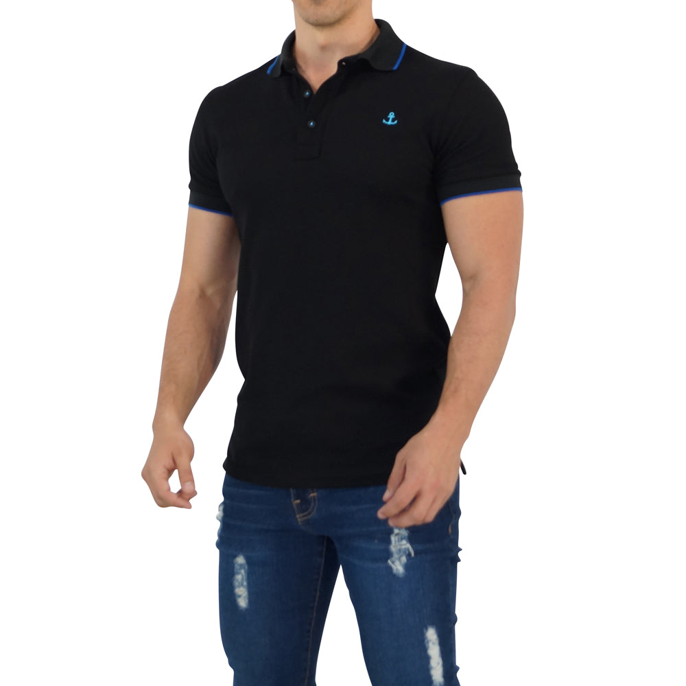 Black Polo Shirt Black Sleeves Turquoise Logo