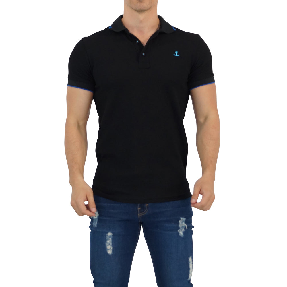 Black Polo Shirt Black Sleeves Turquoise Logo