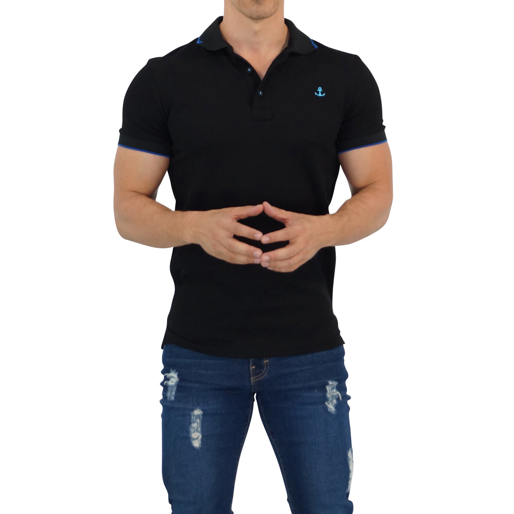 Black Polo Shirt Black Sleeves Turquoise Logo
