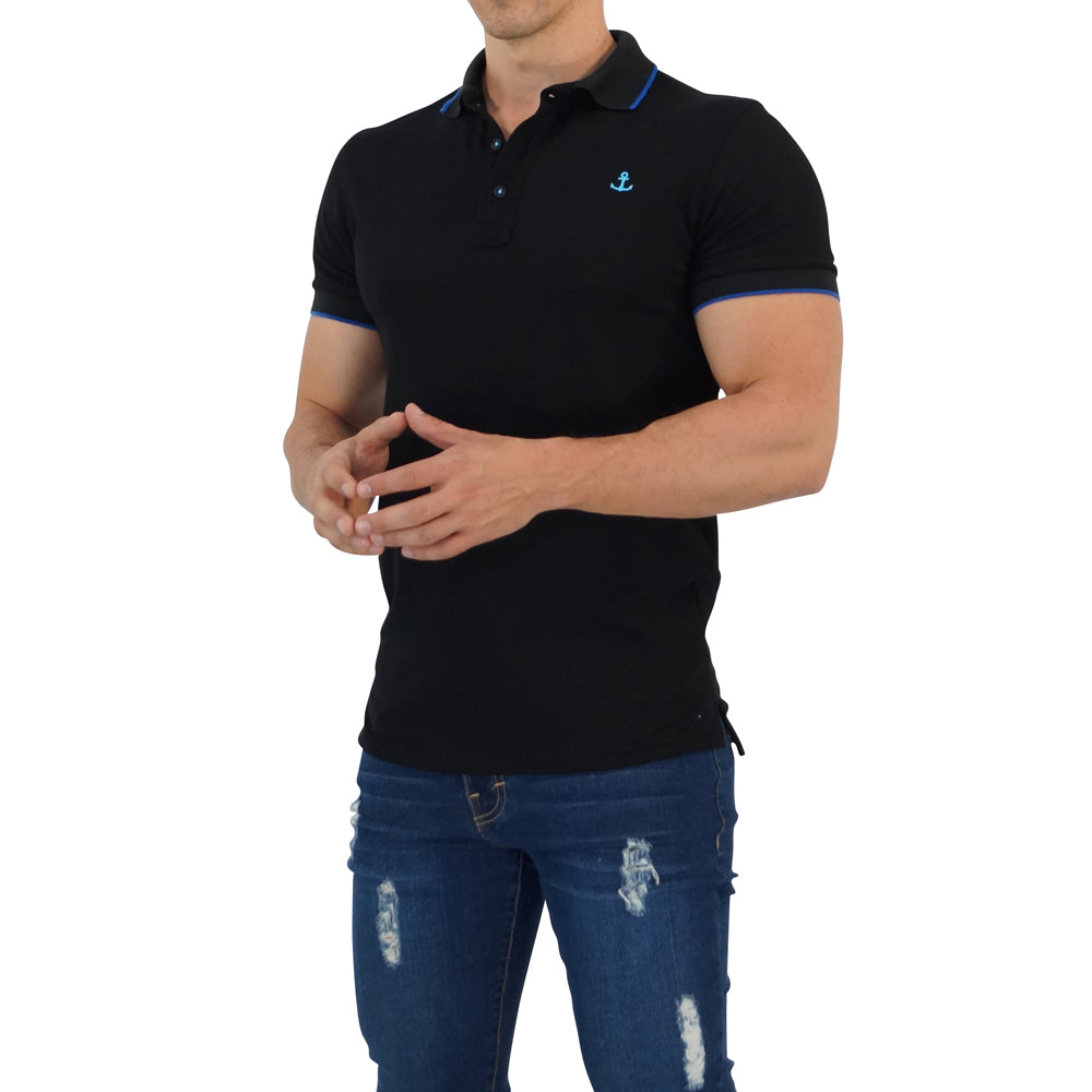 Black Polo Shirt Black Sleeves Turquoise Logo