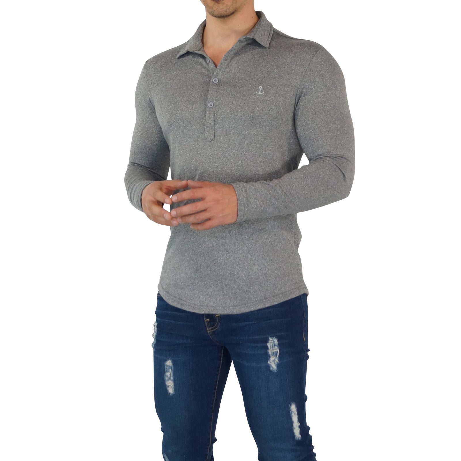 Sateen Luxe Polo Shirt Manga Larga Gris Jaspe