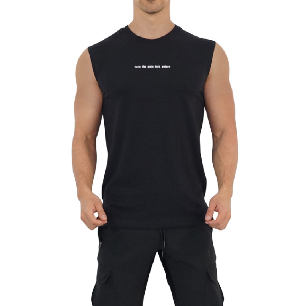 Turn The Pain Cut Off Tank Top Black