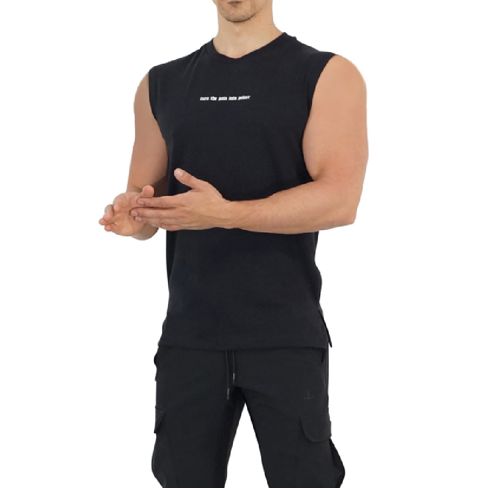 Turn The Pain Cut Off Tank Top Black