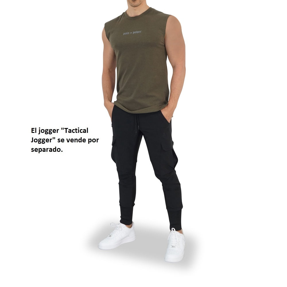 Turn The Pain Cut Off Tank Top Military Green