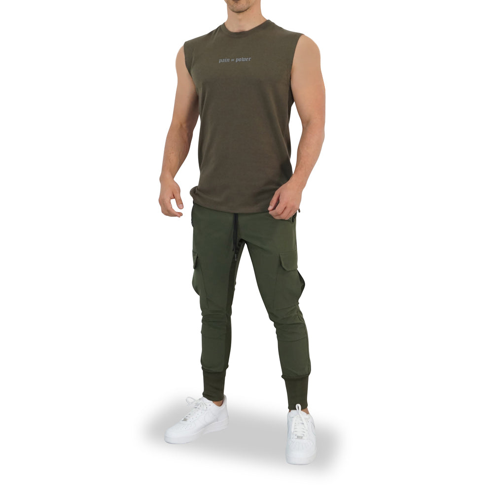 Turn The Pain Cut Off Tank Top Military Green