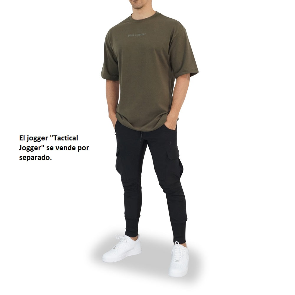 Oversized T-shirt Military Green Logo Turn The Pain Olive
