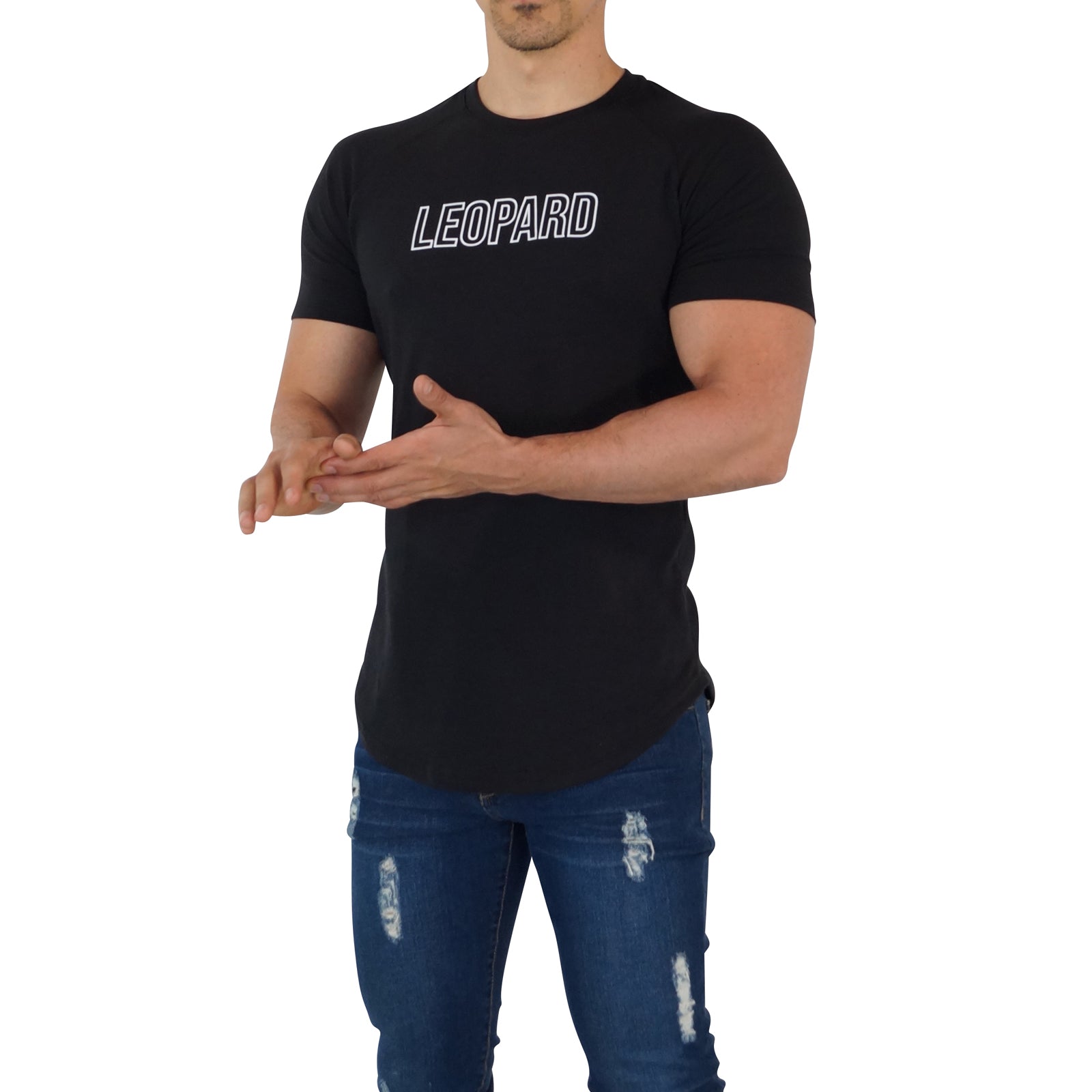 Matte Black Leopard Outline Short Sleeve Ranglan T-Shirt