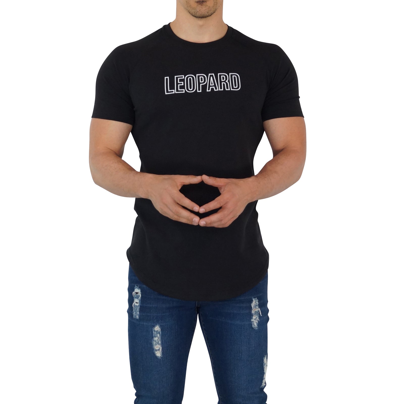 Matte Black Leopard Outline Short Sleeve Ranglan T-Shirt