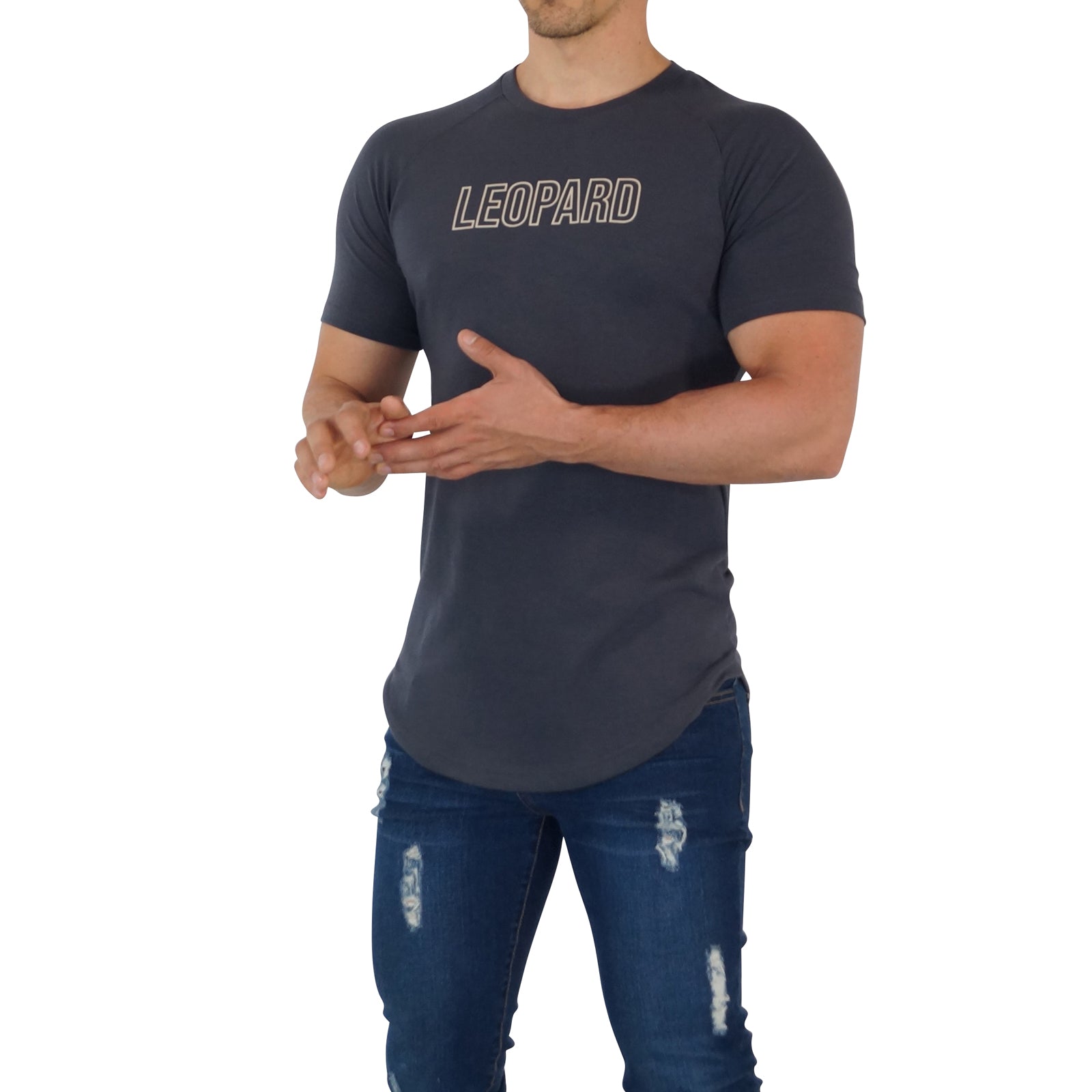 Steel Gray Short Sleeve Ranglan T-Shirt Leopard Outline Sand