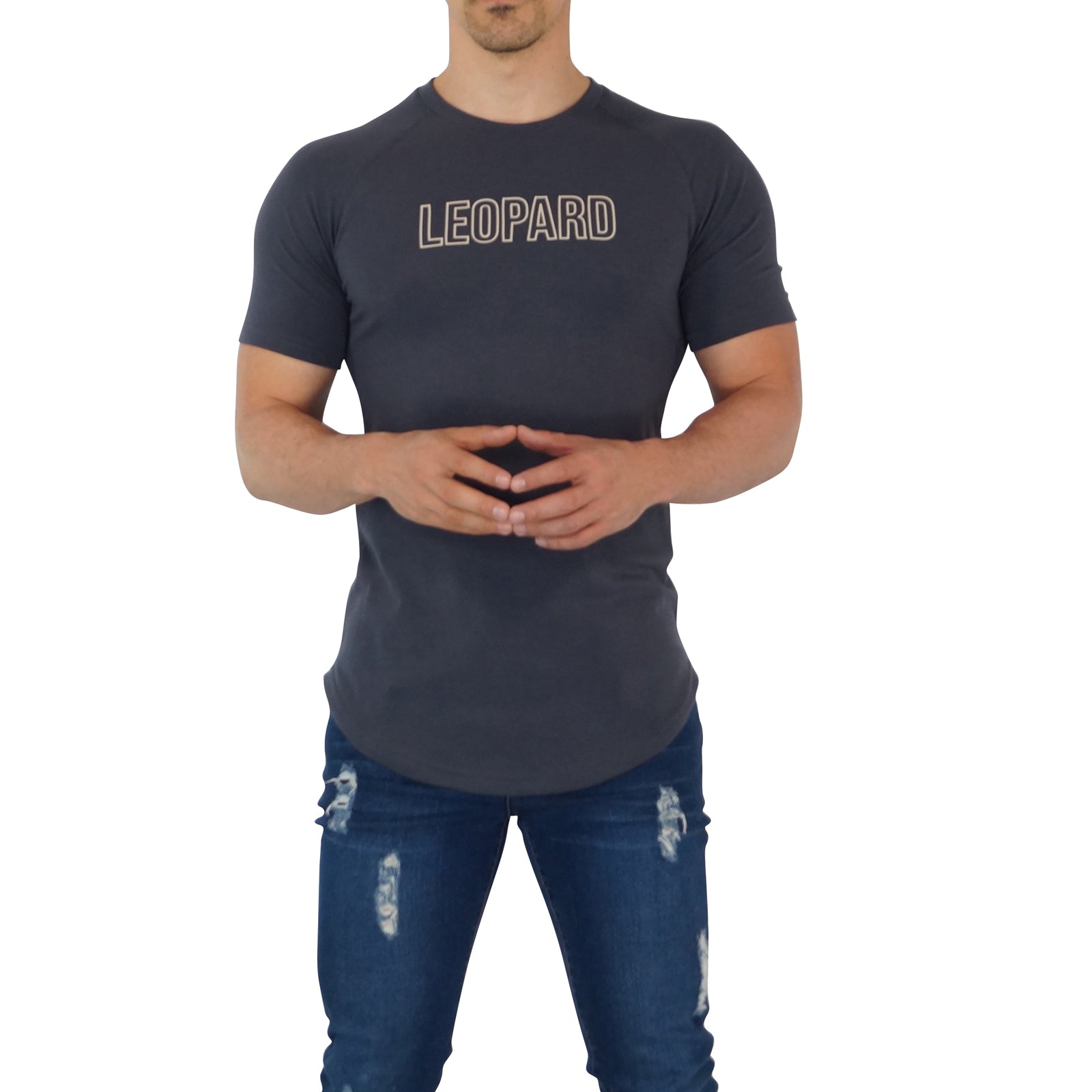 Steel Gray Short Sleeve Ranglan T-Shirt Leopard Outline Sand