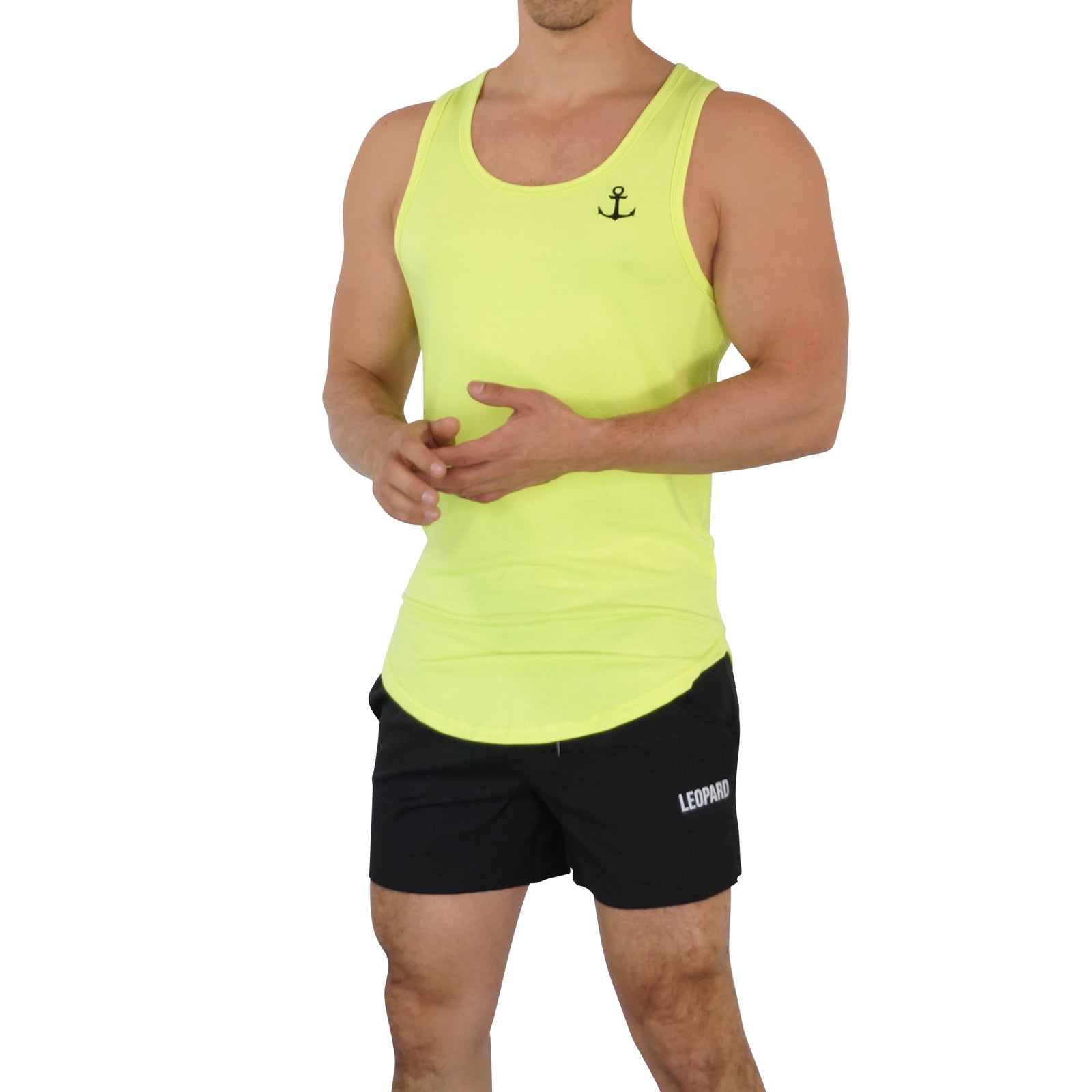 Gym Core Tank Neon Green Embroidered Black Anchor