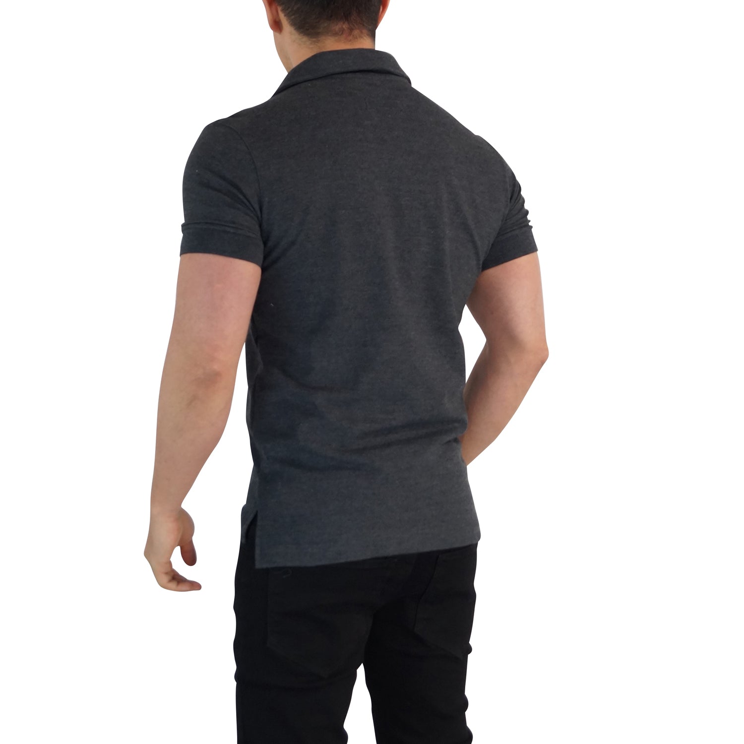 Zipped Polo Short Sleeve Oxford Gray Stripes