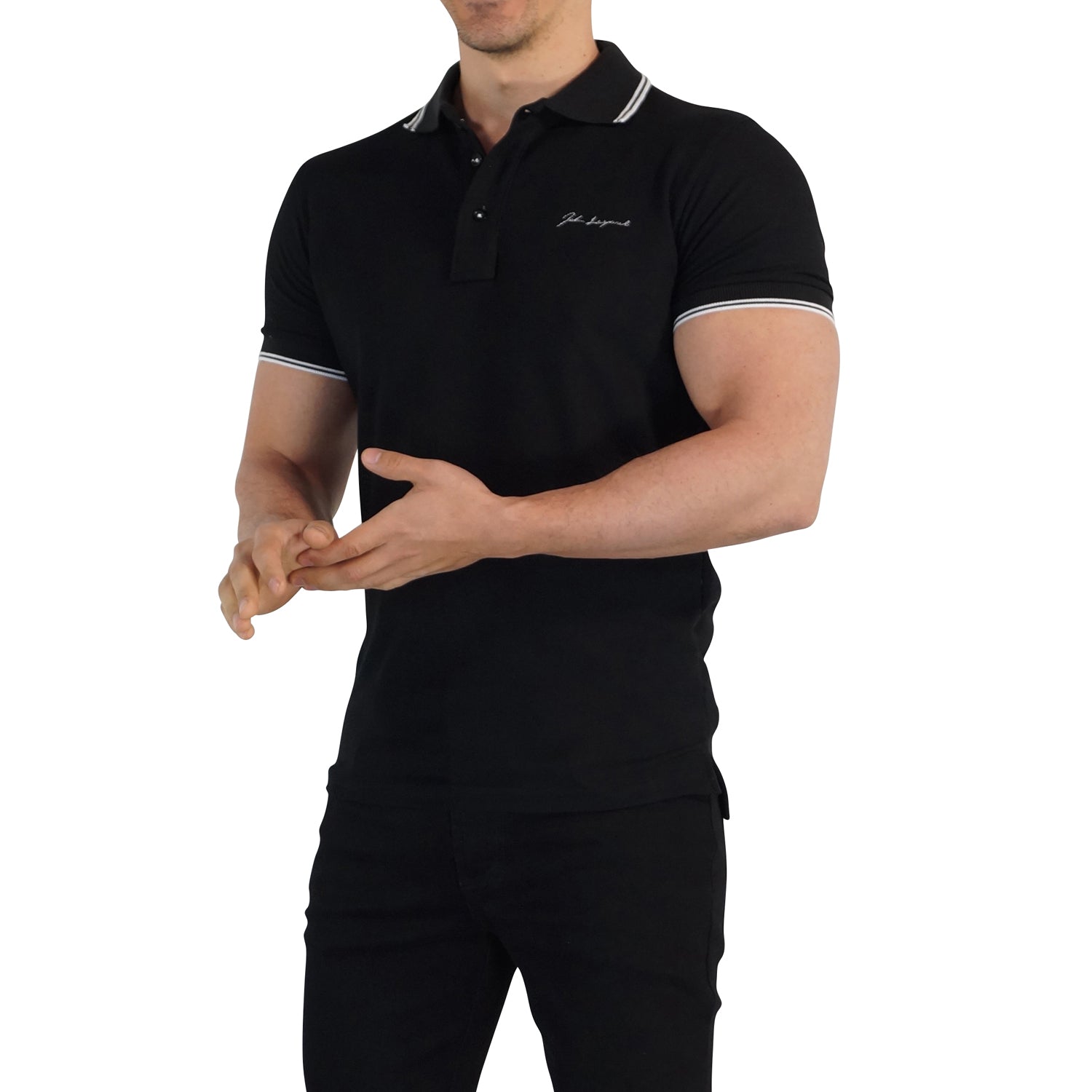 Polo Negro Mangas Negro Signature Logo