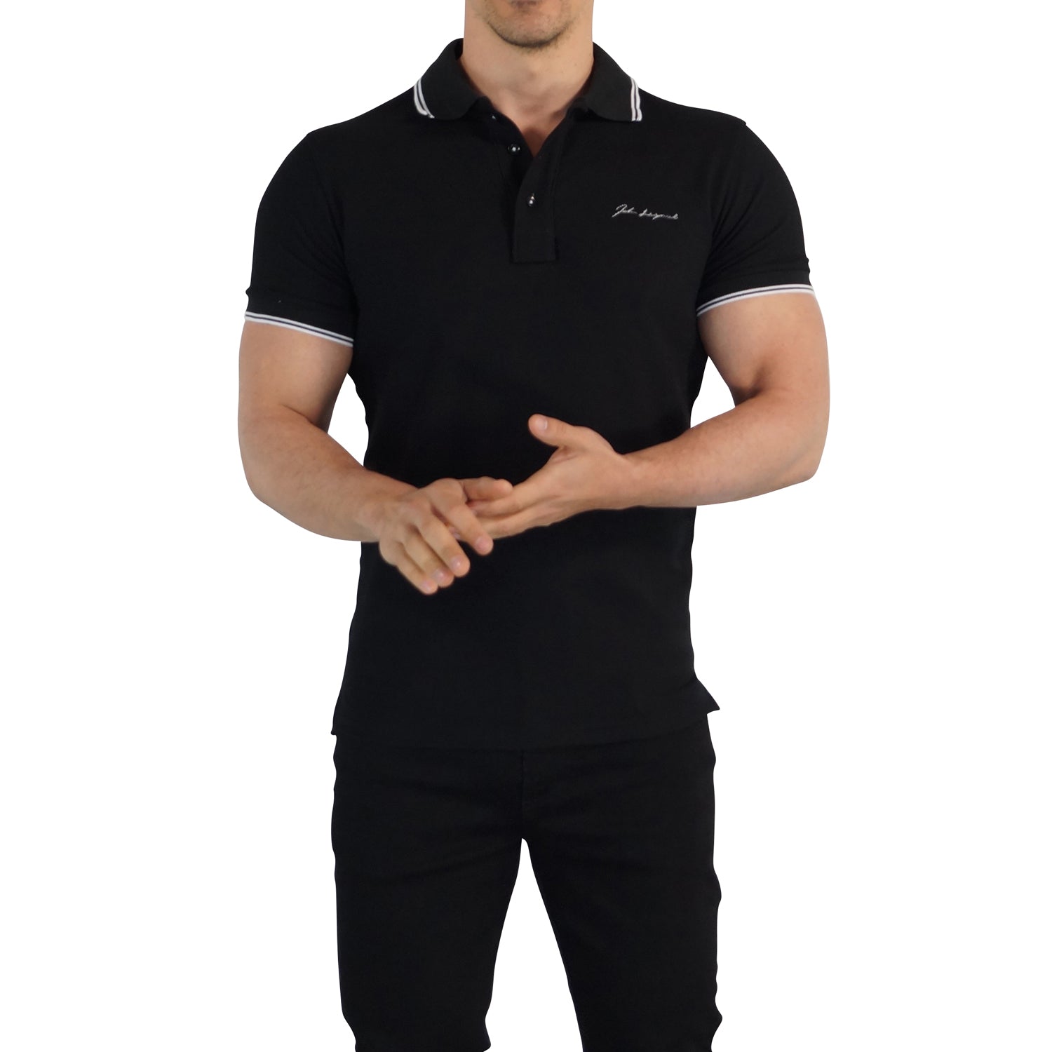 Polo Negro Mangas Negro Signature Logo