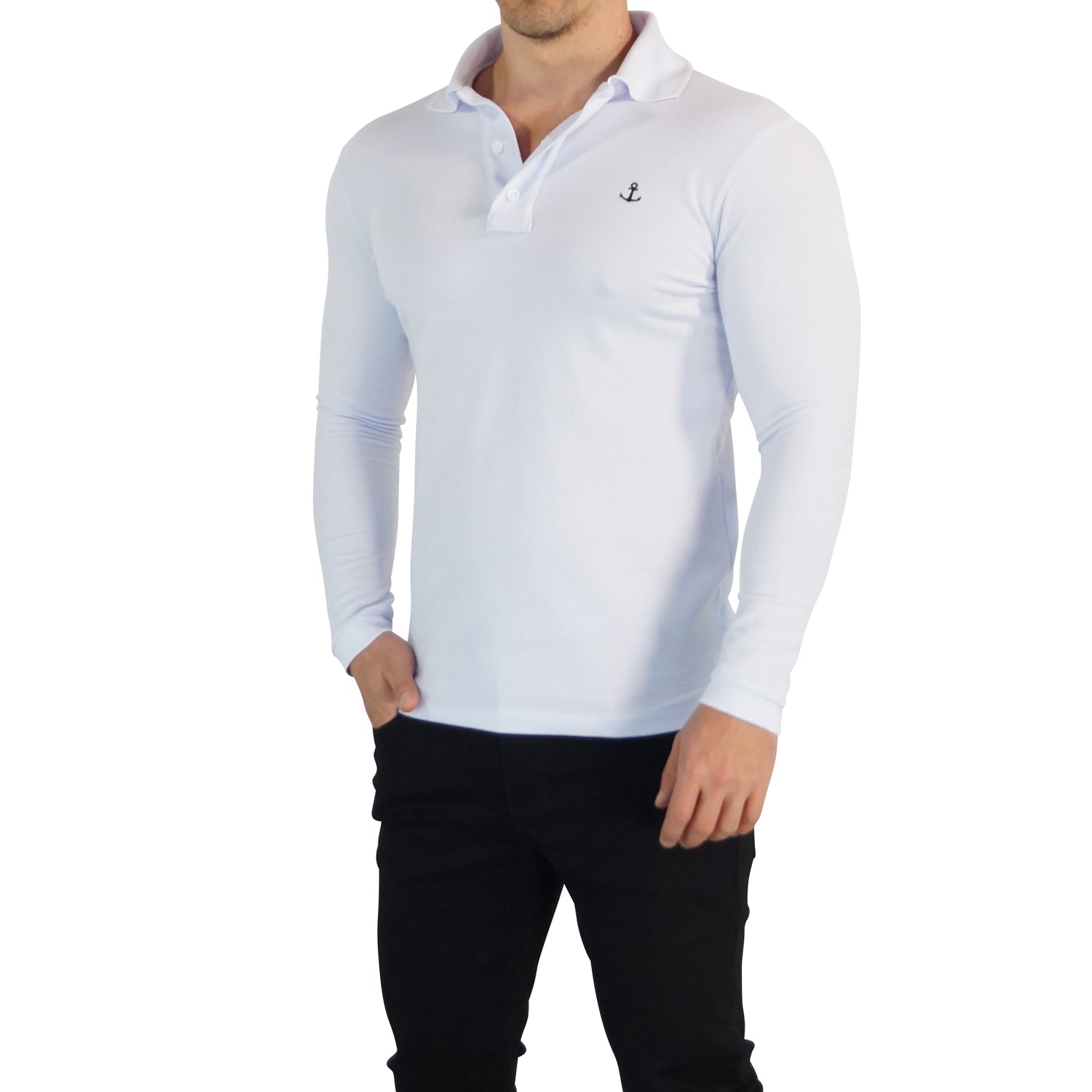 Playera Polo Blanca Logo Negro Manga Larga Blanca