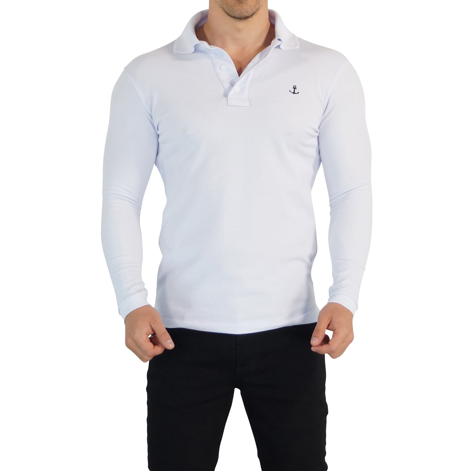 Playera Polo Blanca Logo Negro Manga Larga Blanca