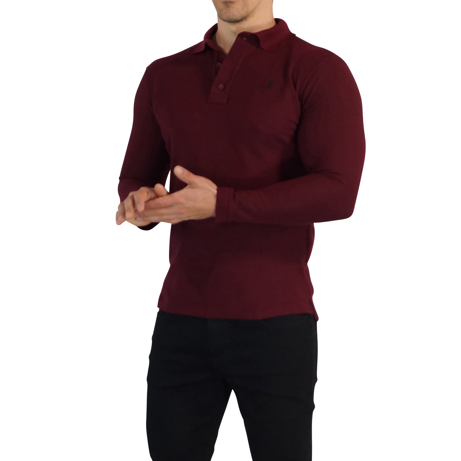 Playera Polo Vino Logo Negro Manga Larga Vino