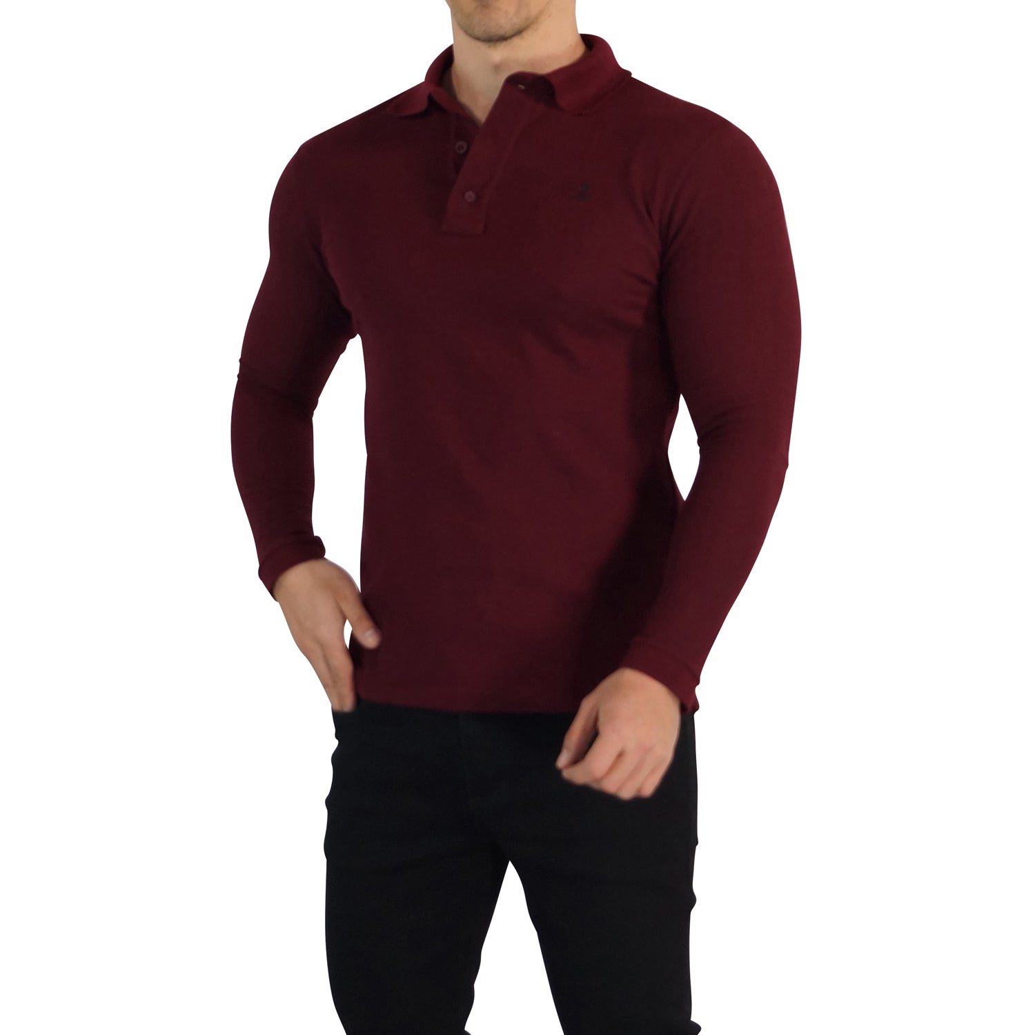 Playera Polo Vino Logo Negro Manga Larga Vino