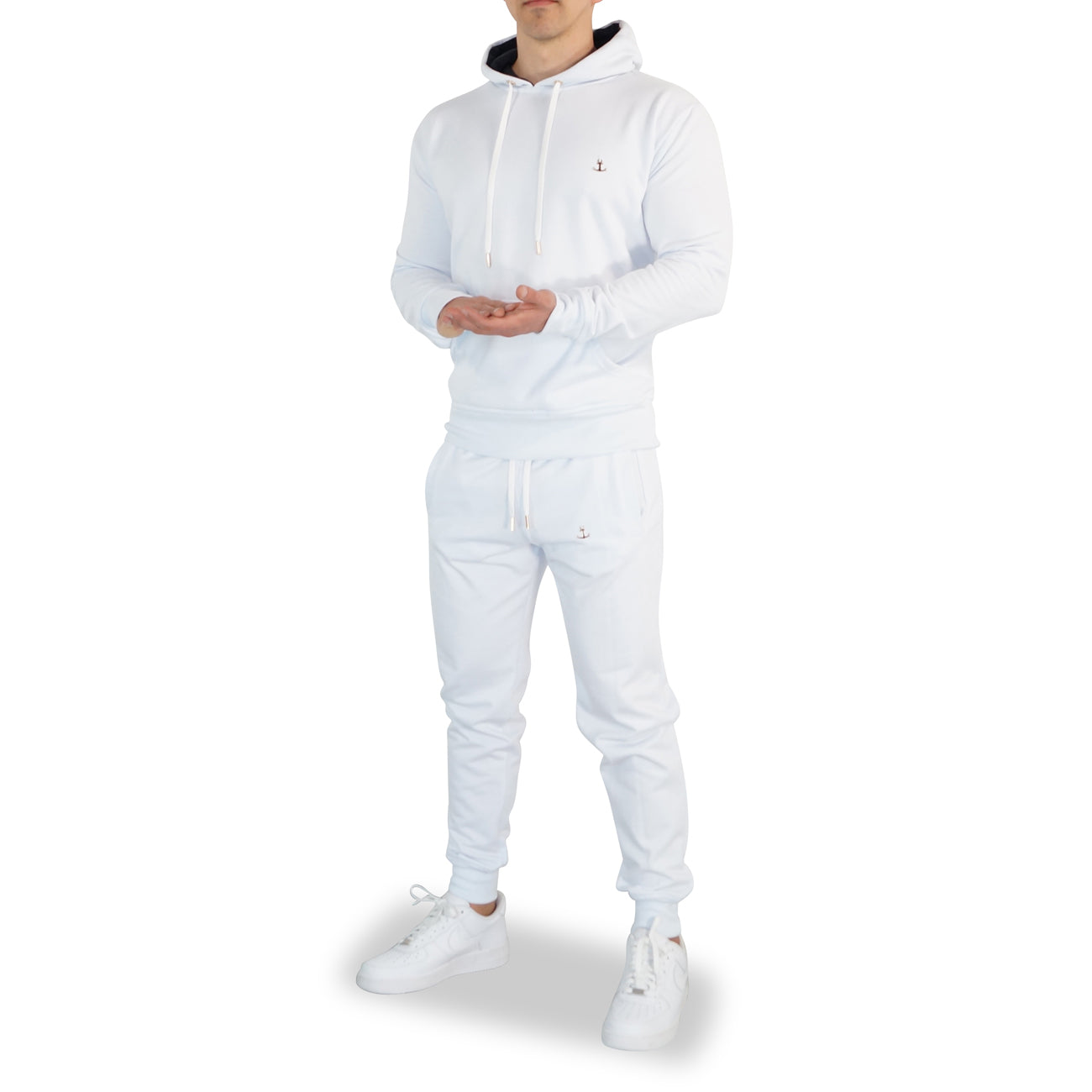 Fleece Tracksuit White & Gold Metal Emblem
