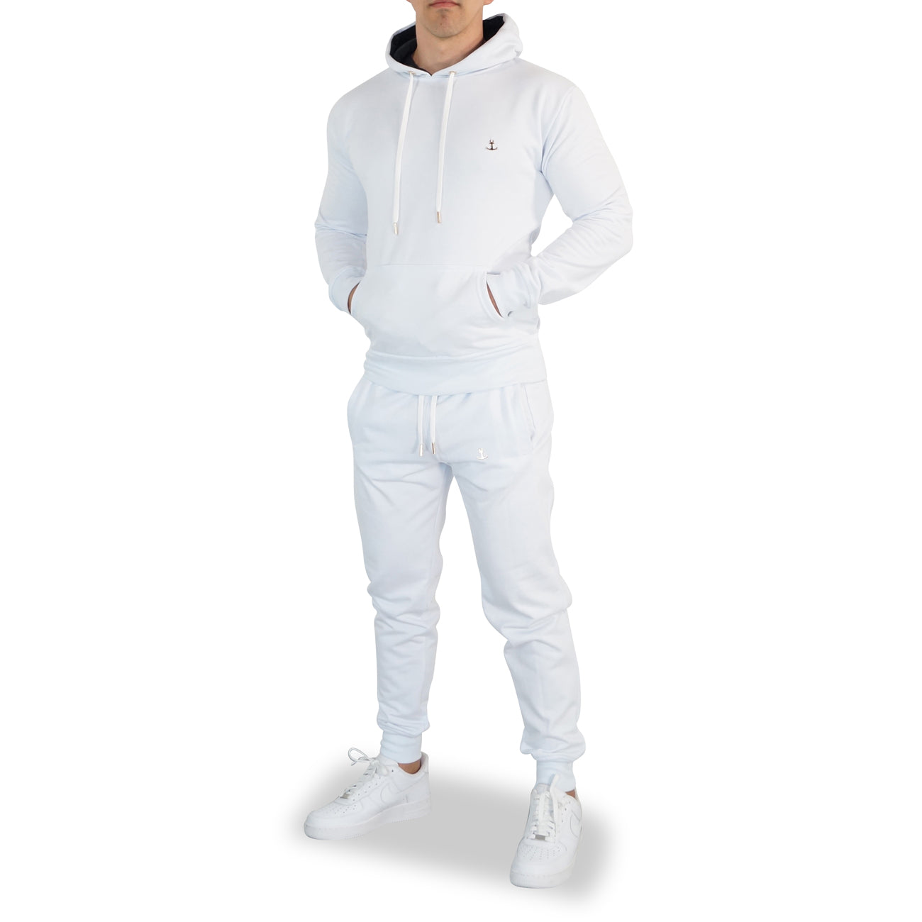 Fleece Tracksuit White & Gold Metal Emblem