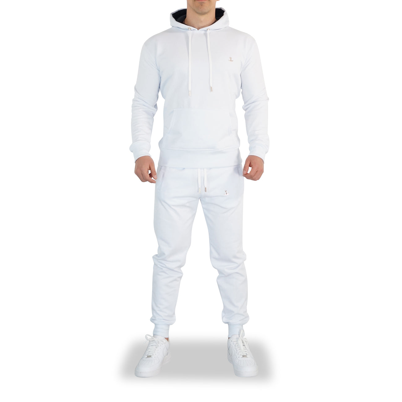 Fleece Tracksuit White & Gold Metal Emblem