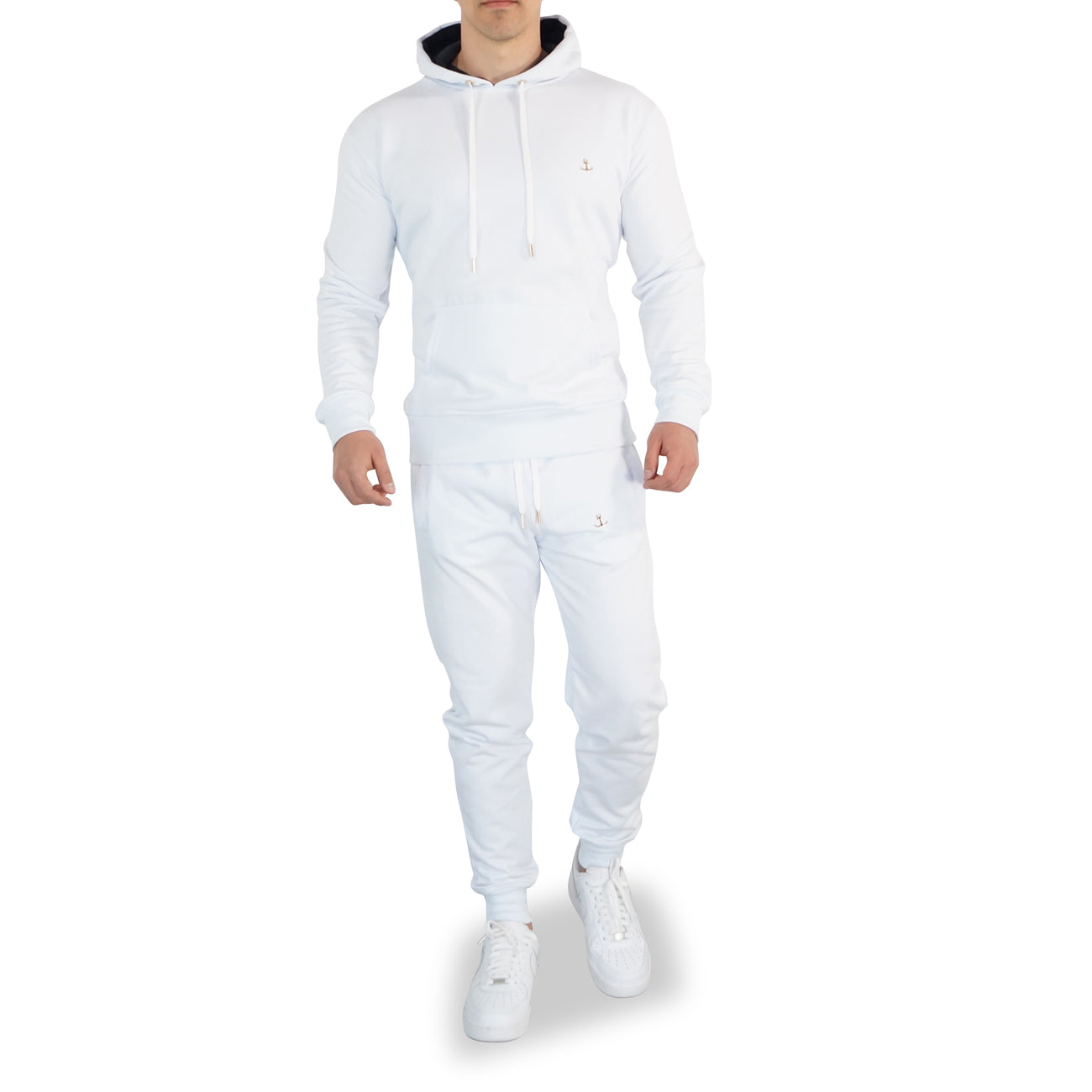 Fleece Tracksuit White & Gold Metal Emblem