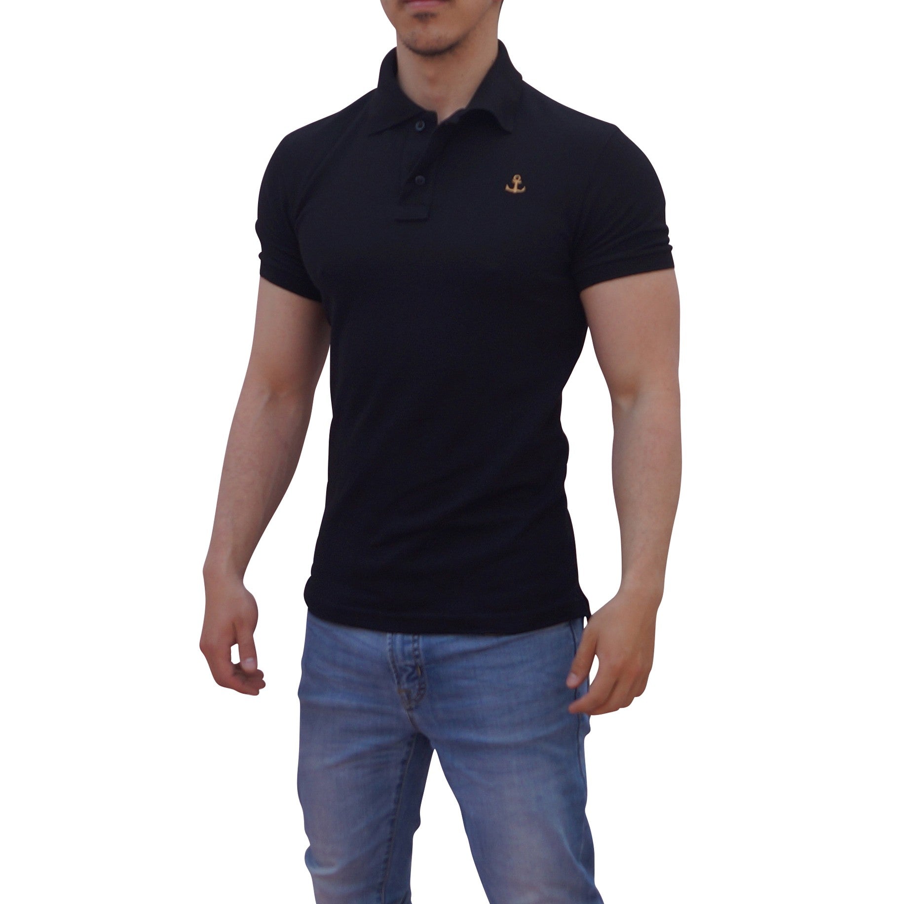 Black Polo Black Sleeves Golden Logo
