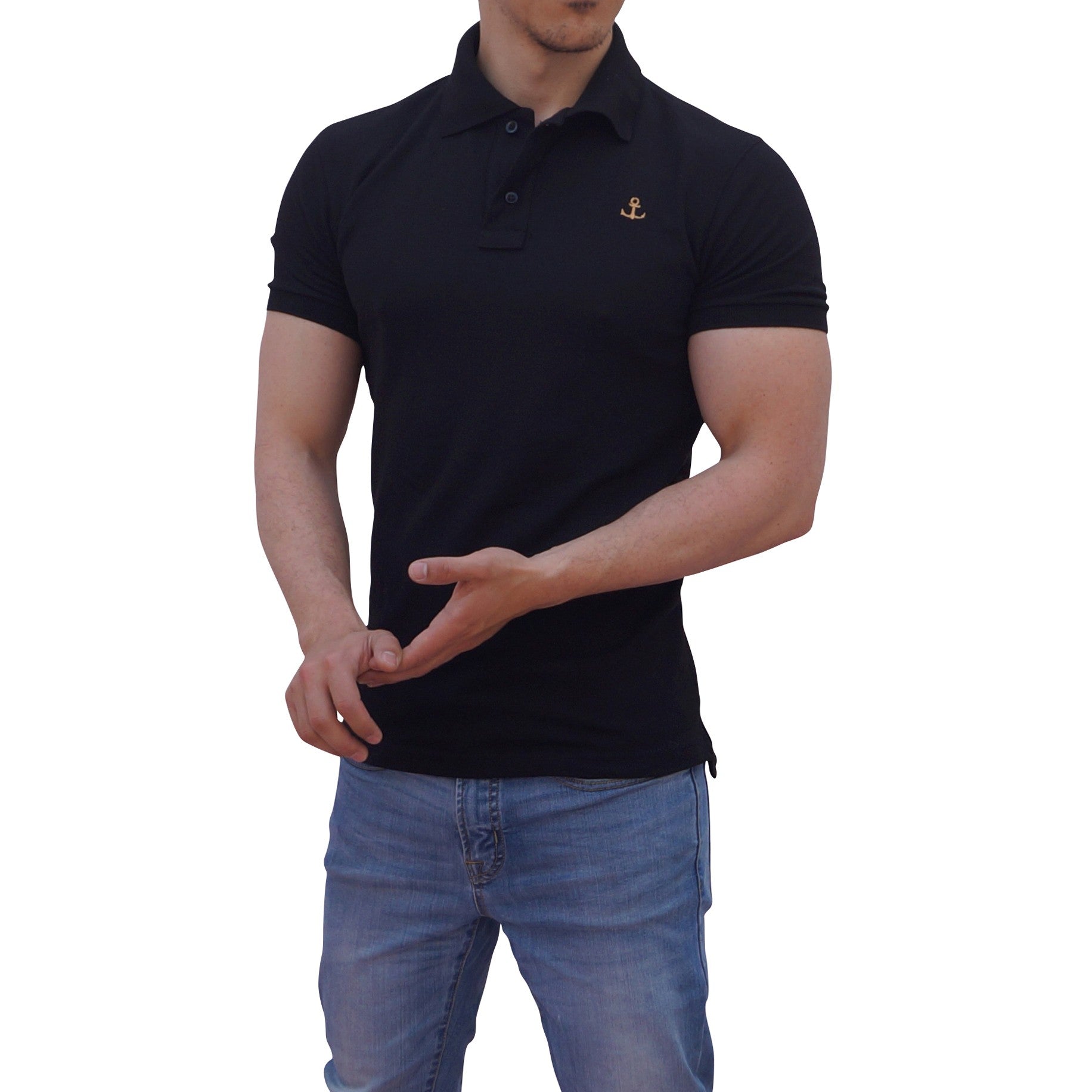Black Polo Black Sleeves Golden Logo