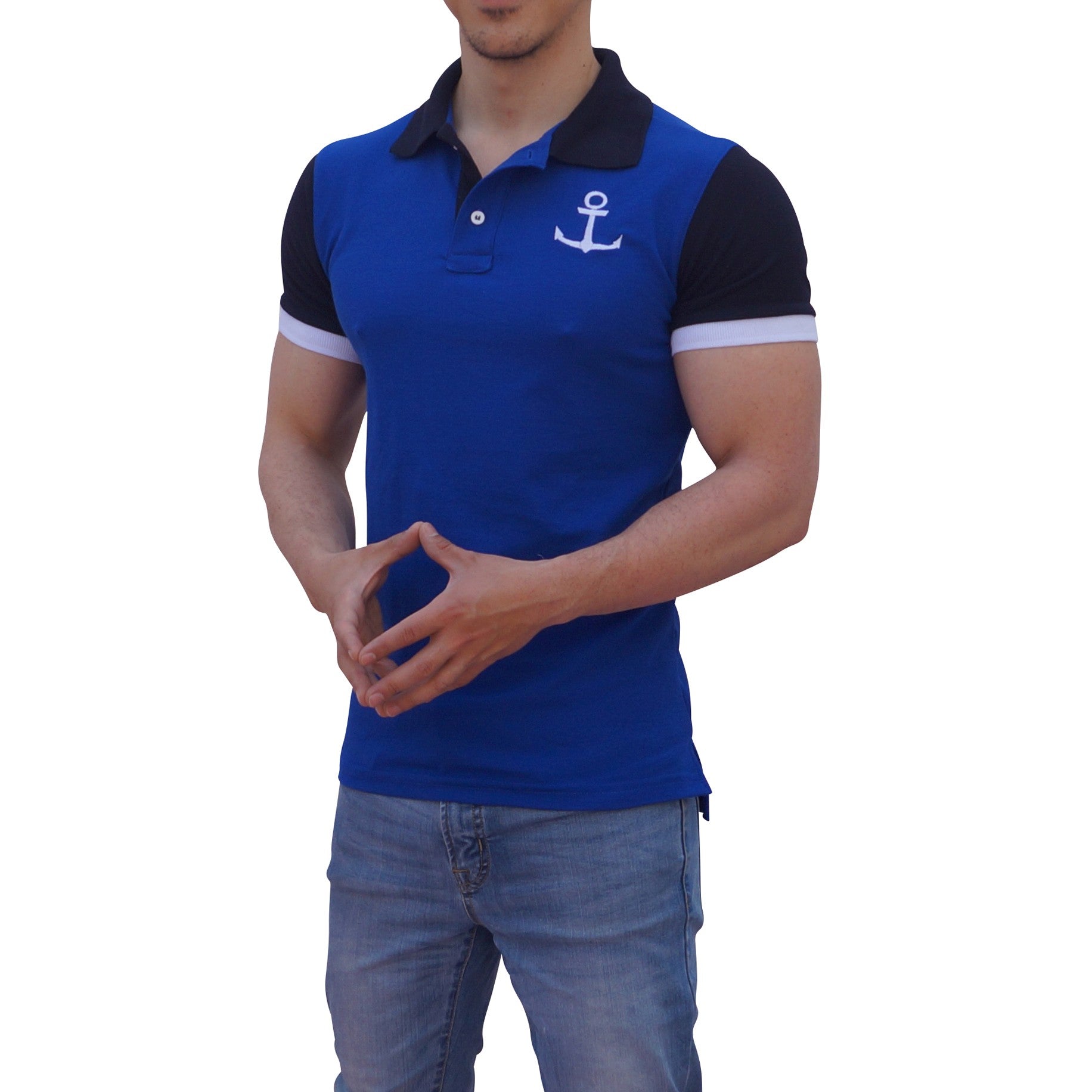 King Navy Sleeve Polo Shirt White Logo