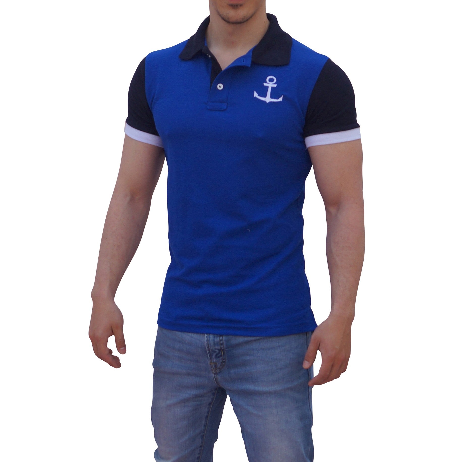 King Navy Sleeve Polo Shirt White Logo