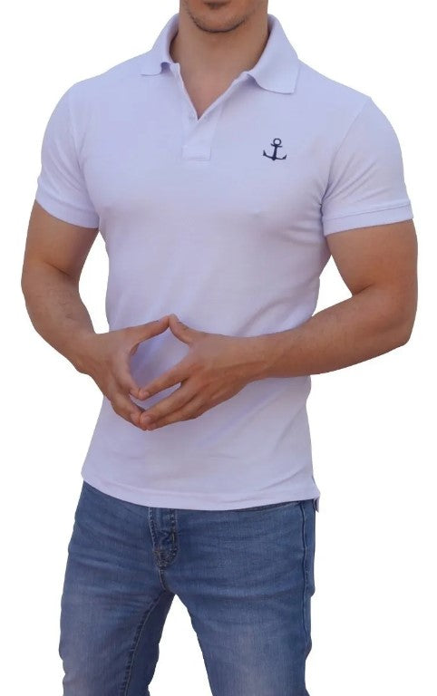 Polo Blanca Mangas Blanca Logo Negro