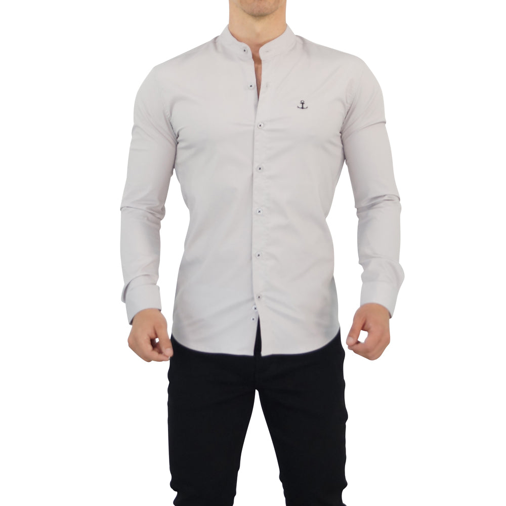 Camisa Gris Cuello Mao Manga Larga Gris Slim Fit