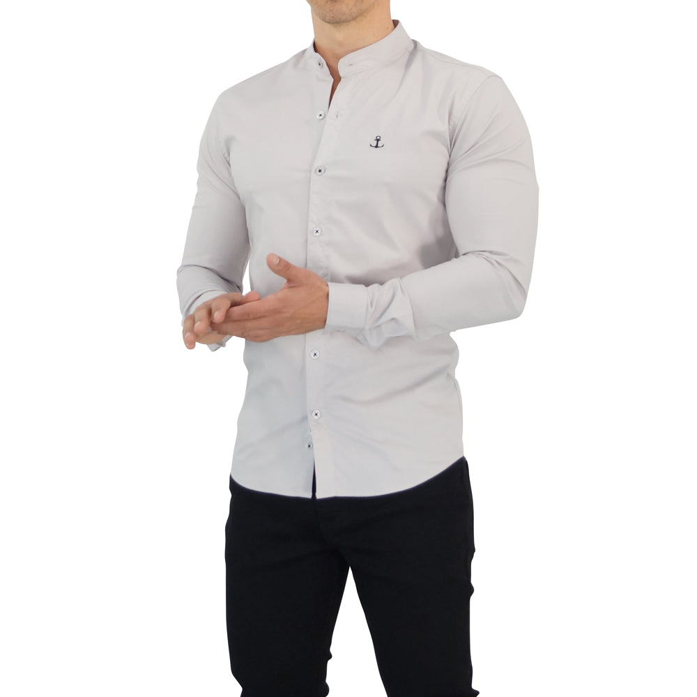 Camisa Gris Cuello Mao Manga Larga Gris Slim Fit