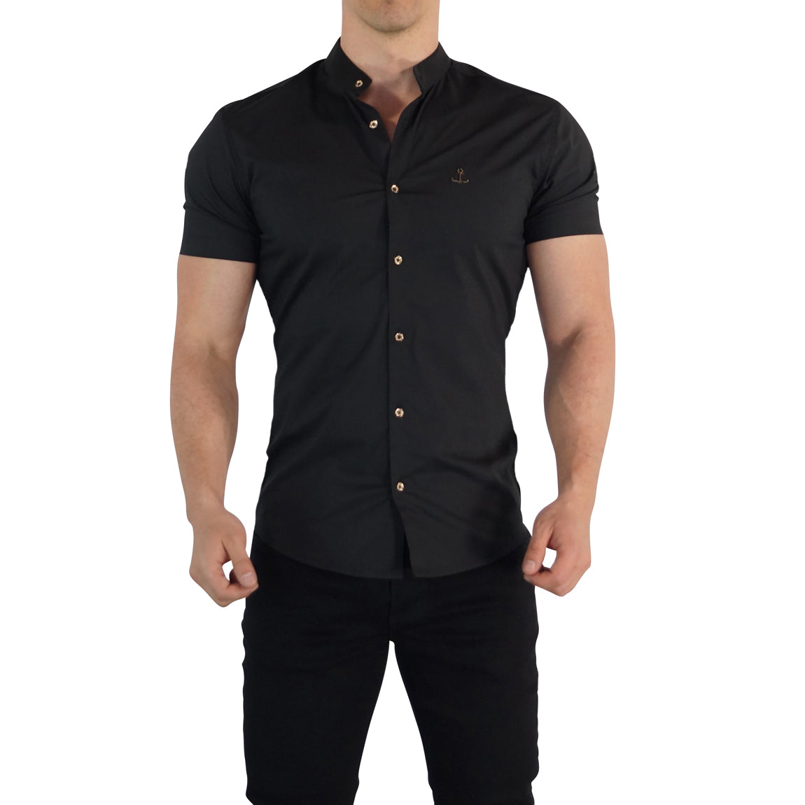Camisa John Leopard Mao Black & Gold Metal Emblem Slim Fit