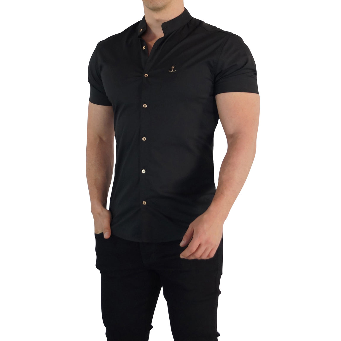 Camisa John Leopard Mao Black & Gold Metal Emblem Slim Fit